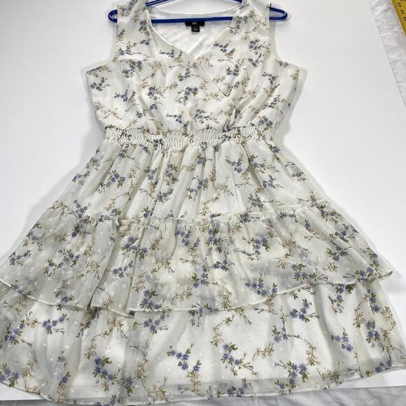 IZ BYER Juniors LG Y2K Ruffled Floral Sleeveless Cottage Fairy V-Neck Dress Midi - Picture 7 of 10